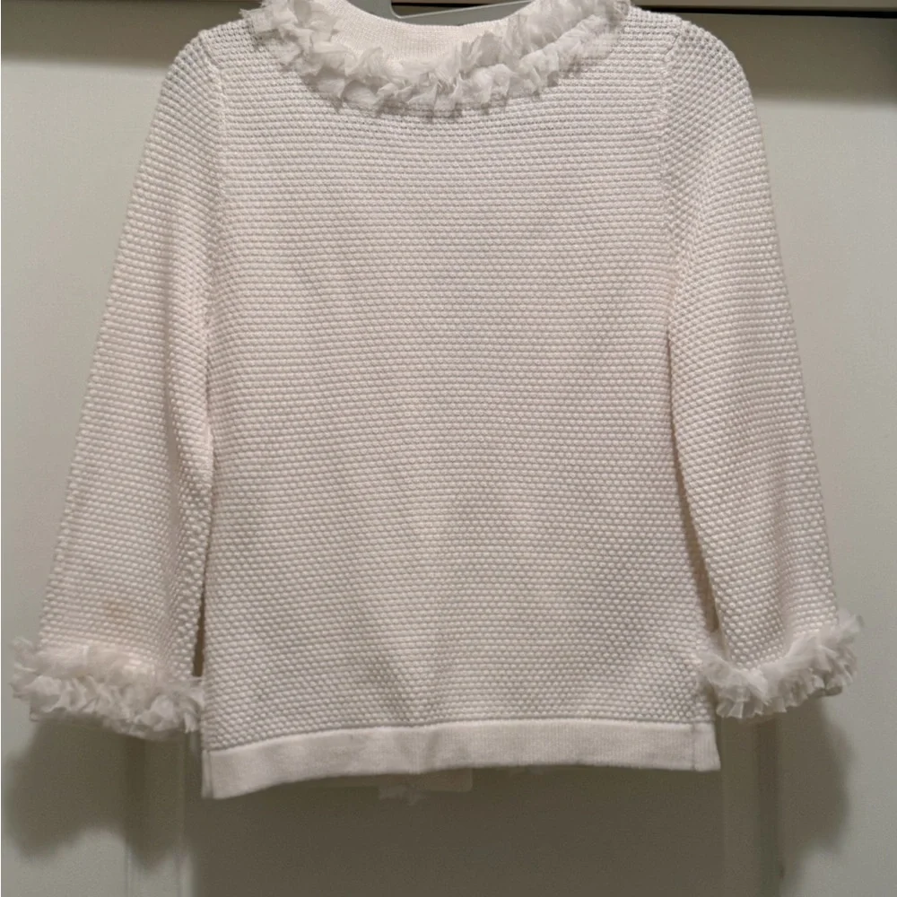 White Textured Cardigan with Ruffle Trim - Picture 6 of 6